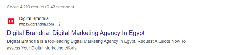 Digital Brandria Meta Description in SERPs Example
